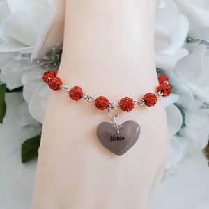 Handmade bride pave crystal rhinestone link charm bracelet - hyacinth or custom color - Bride Jewelry - Bridal Party Gifts - Bride Gift