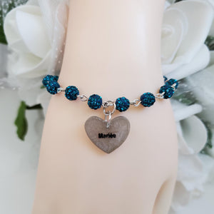 Handmade Maid of Honor pave crystal rhinestone charm bracelet - blue zircon or custom color - Maid of Honor Bracelet - Bridal Gifts - Bridal Bracelet