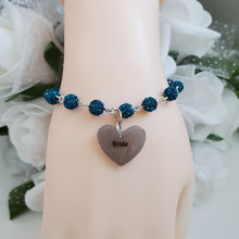 Load image into Gallery viewer, Handmade bride pave crystal rhinestone charm bracelet - blue zircon or custom color - Maid of Honor Bracelet - Bridal Gifts - Bridal Bracelet