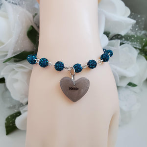 Handmade Bride pave crystal rhinestone link charm bracelet - blue zircon or custom color - Bridesmaid Gift Ideas - Bridesmaid Gift
