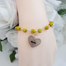 Load image into Gallery viewer, Handmade Bridesmaid pave crystal rhinestone link charm bracelet - citrine (yellow) or custom color - Bridesmaid Gift Ideas - Bridesmaid Gift