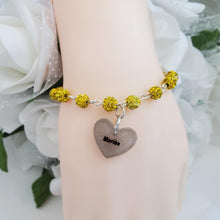 Load image into Gallery viewer, Handmade Maid of Honor pave crystal rhinestone charm bracelet - citrine (yellow) or custom color - Maid of Honor Bracelet - Bridal Gifts - Bridal Bracelet