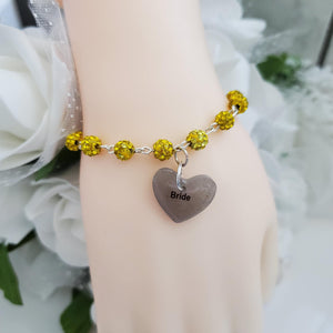 Handmade bride pave crystal rhinestone charm bracelet - citrine (yellow) or custom color - Maid of Honor Bracelet - Bridal Gifts - Bridal Bracelet