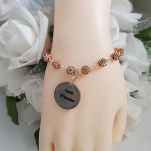 Handmade Maid of Honor pave crystal rhinestone charm bracelet - champagne or custom color - Maid of Honor Bracelet - Bridal Gifts - Bridal Bracelet