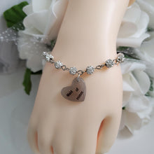 Load image into Gallery viewer, Handmade maid of honor pave crystal rhinestone link charm bracelet - silver clear or custom color - Bride Jewelry - Bridal Party Gifts - Bride Gift