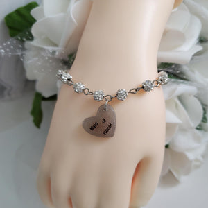 Handmade Maid of Honor pave crystal rhinestone link charm bracelet - silver clear or custom color - Bridesmaid Gift Ideas - Bridesmaid Gift
