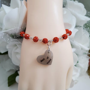 Handmade Maid of Honor pave crystal rhinestone link charm bracelet - hyacinth or custom color - Bridesmaid Gift Ideas - Bridesmaid Gift
