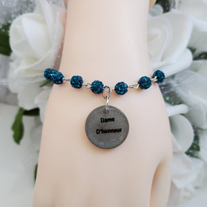 Handmade bride pave crystal rhinestone link charm bracelet - blue zircon or custom color - Bride Jewelry - Bridal Party Gifts - Bride Gift
