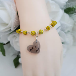 Handmade Maid of Honor pave crystal rhinestone link charm bracelet - citrine (yellow) or custom color - Bridesmaid Gift Ideas - Bridesmaid Gift