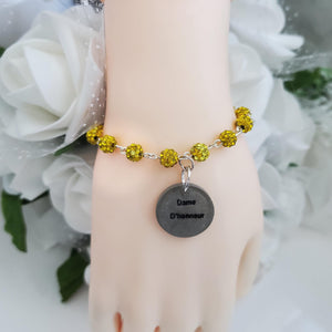 Handmade bride pave crystal rhinestone link charm bracelet - citrine (yellow) or custom color - Bride Jewelry - Bridal Party Gifts - Bride Gift