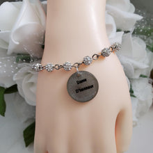 Load image into Gallery viewer, Handmade bride pave crystal rhinestone link charm bracelet - silver clear or custom color - Bride Jewelry - Bridal Party Gifts - Bride Gift