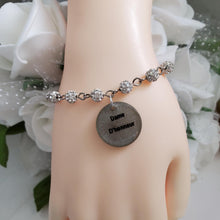 Load image into Gallery viewer, Handmade Maid of Honor pave crystal rhinestone charm bracelet - silver clear or custom color - Maid of Honor Bracelet - Bridal Gifts - Bridal Bracelet