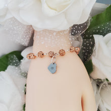Load image into Gallery viewer, Handmade Personalized Pave Crystal Rhinestone Heart Initial Charm Bracelet - champagne or custom color - Rhinestone Bracelet - Initial Bracelet - Link Bracelet