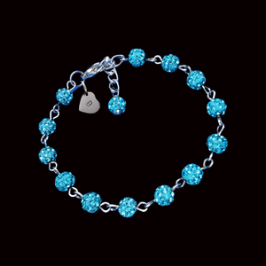Handmade Personalized Pave Crystal Rhinestone Heart Initial Charm Bracelet - aquamarine blue or custom color - Rhinestone Bracelet - Initial Bracelet - Link Bracelet