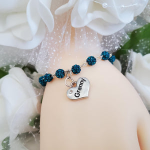 Handmade granny pave crystal rhinestone charm bracelet - blue zircon or custom color - Grand Mother Gift - New Grandmother Gift Ideas