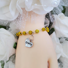 Load image into Gallery viewer, Handmade granny pave crystal rhinestone charm bracelet - citrine or custom color - Grand Mother Gift - New Grandmother Gift Ideas