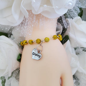 Handmade granny pave crystal rhinestone charm bracelet - citrine or custom color - Grand Mother Gift - New Grandmother Gift Ideas