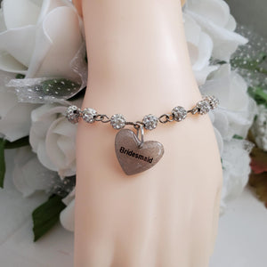 Handmade Bridesmaid pave crystal rhinestone link charm bracelet - silver clear or custom color - Bridesmaid Gift Ideas - Bridesmaid Gift