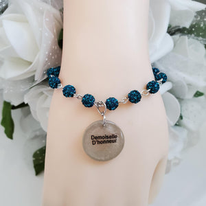 Handmade bride pave crystal rhinestone link charm bracelet - blue zircon or custom color - Bride Jewelry - Bridal Party Gifts - Bride Gift