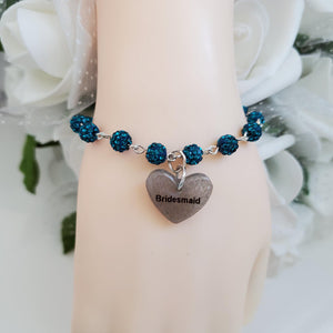 Handmade bridesmaid pave crystal rhinestone link charm bracelet - blue zircon or custom color - Bride Jewelry - Bridal Party Gifts - Bride Gift