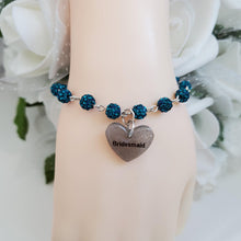 Load image into Gallery viewer, Handmade bridesmaid pave crystal rhinestone charm bracelet - blue zircon or custom color - Maid of Honor Bracelet - Bridal Gifts - Bridal Bracelet