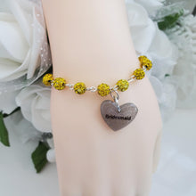 Load image into Gallery viewer, Handmade bridesmaid pave crystal rhinestone charm bracelet - citrine (yellow) or custom color - Maid of Honor Bracelet - Bridal Gifts - Bridal Bracelet