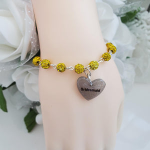 Handmade bridesmaid pave crystal rhinestone charm bracelet - citrine (yellow) or custom color - Maid of Honor Bracelet - Bridal Gifts - Bridal Bracelet