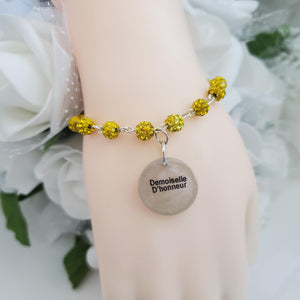 Handmade Maid of Honor pave crystal rhinestone charm bracelet - citrine (yellow) or custom color - Maid of Honor Bracelet - Bridal Gifts - Bridal Bracelet