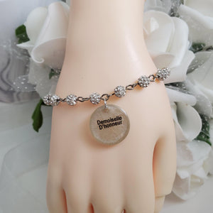 Handmade Maid of Honor pave crystal rhinestone charm bracelet - silver clear or custom color - Maid of Honor Bracelet - Bridal Gifts - Bridal Bracelet