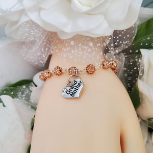 Handmade grand mother pave crystal rhinestone charm bracelet - champagne or custom color - Grand Mother Gift - New Grandmother Gift Ideas