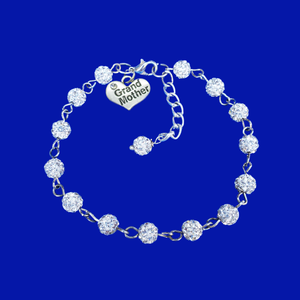 Grand Mother Gift - New Grandmother Gift Ideas - grand mother crystal rhinestone charm bracelet, silver clear or custom color