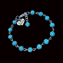 Load image into Gallery viewer, Grand Mother Gift - New Grandmother Gift Ideas - grand mother crystal rhinestone charm bracelet, aquamarine blue or custom color