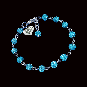 Grand Mother Gift - New Grandmother Gift Ideas - grand mother crystal rhinestone charm bracelet, aquamarine blue or custom color