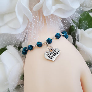 Handmade grand mother pave crystal rhinestone charm bracelet - blue zircon or custom color - Grand Mother Gift - New Grandmother Gift Ideas