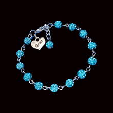 Load image into Gallery viewer, Handmade gran pave crystal rhinestone link charm bracelet - aquamarine blue or custom color - Gran Birthday Gifts - Gran Gift - Gran Present