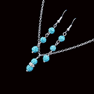 Bridal Jewellery Set - Necklace And Earring Set - handmade crystal drop necklace accompanied by a pair of drop earrings - Aquamarine blue or custom color