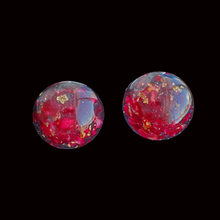Load image into Gallery viewer, Flower Stud Earrings, Earrings, Stud Earrings Set - Handmade resin stud semi-sphere earrings with rose petals and gold flakes