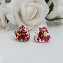 Load image into Gallery viewer, Flower Stud Earrings, Earrings, Stud Earrings - Handmade floral resin stud earrings with rose petals and gold leaf flakes