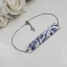 Load image into Gallery viewer, 18K Bracelet, Flower Bracelets, Bracelets, handmade 18k real flower resin bar bracelet, blue cornflower petals and silver
