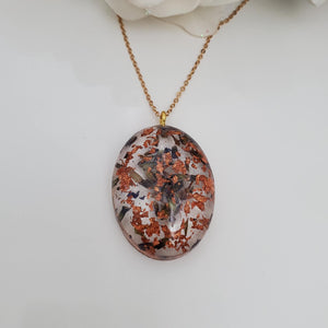 Pendant Necklace - Necklaces - Flower Necklace - Handmade resin oval necklace with real lavender petals and rose gold flakes.