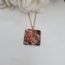 Load image into Gallery viewer, Square Pendant Necklace, Flower Necklace, Pendant Necklace - Handmade resin square necklace made with real lavender petals and rose gold flakes