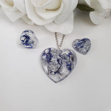Load image into Gallery viewer, Flower Jewelry, Resin Flower Jewelry, Jewelry Sets - Blue Cornflower jewelry set with silver flakes