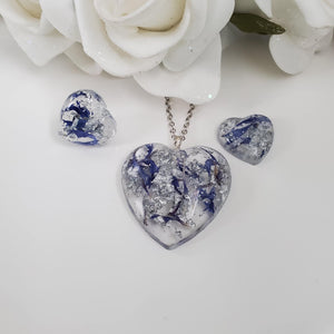 Flower Jewelry, Resin Flower Jewelry, Jewelry Sets - Blue Cornflower jewelry set with silver flakes