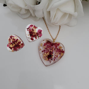 Flower Jewelry, Resin Flower Jewelry, Jewelry Sets - handmade rose Petal jewelry set with gold flakes