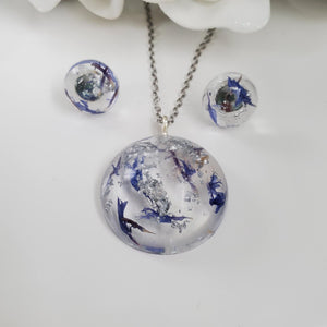 Resin Flower Jewelry, Flower Jewelry, Jewelry Sets - Handmade resin blue cornflower necklace and earring jewelry set