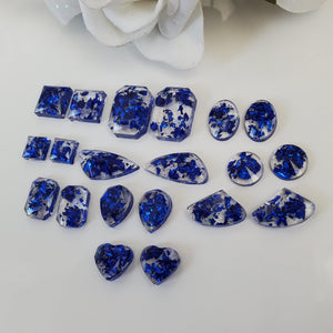 Stud Earrings Set, Earrings, Resin Earrings - handmade resin stud earrings made with blue flakes.