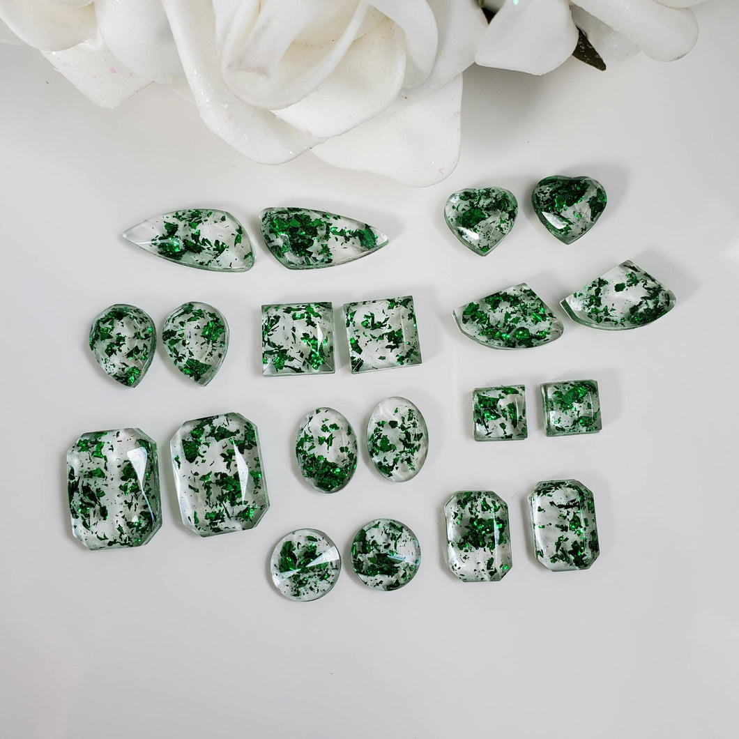 Stud Earrings Set, Earrings, Resin Earrings - handmade resin stud earrings made with green flakes.