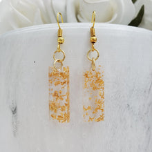 Load image into Gallery viewer, Bar Earrings, Drop Earrings, Resin Earrings, Earrings - Handmade resin short bar earrings- gold flakes
