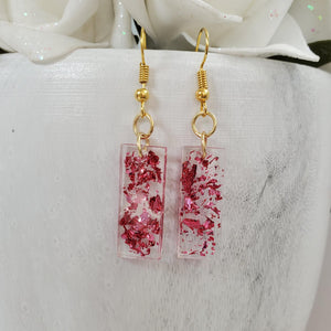 Bar Earrings, Drop Earrings, Resin Earrings, Earrings - Handmade resin short bar earrings- pink flakes