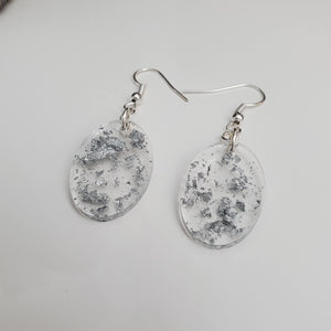 Oval Earrings, Drop Earrings, Resin Earrings, Earrings - Handmade resin oval drop earrings with silver flakes.